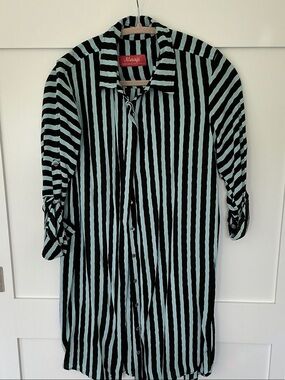 Maaji Black and Light Blue Vertical Stripe Button-Down tunic